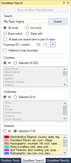 Gazetteer Search Pane